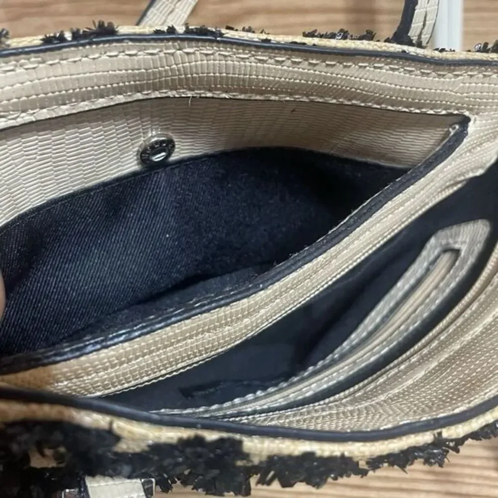 CHRISTIAN SIRIANO Purse Raffia SABRINA Shopper Handbag Tan & Black‎ Elephant FOB